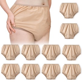 Vinsatin 10 Pcs Adult Plastic Diaper Cover Pull-On Cover Plastic Pants Reusable Incontinence Waterproof Pants(Small,Beige)