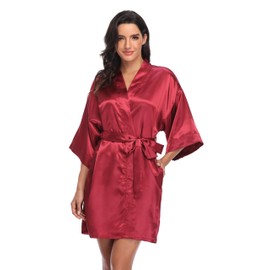 caringgarden Women's Satin Robe Short Kimono Bride Bridesmaid Bathrobe Silky Wedding Dressing Gown Soft Sleepwear