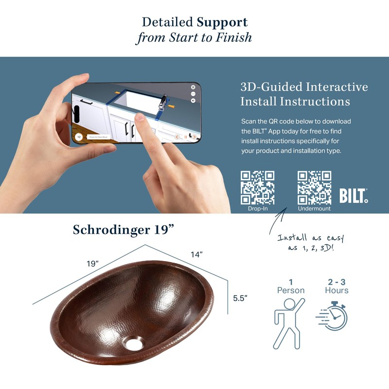 Schrodinger Copper 19" Oval Dual Flex Bath Sink with Care