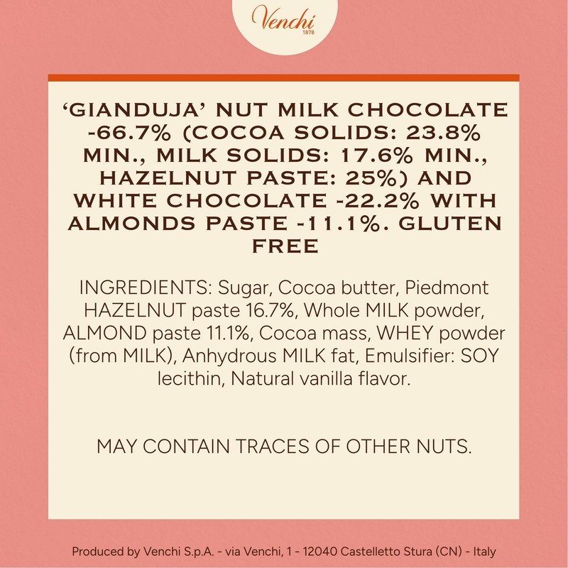 Venchi - Cremino 1878 Chocolate Bar with Almond Gianduja and