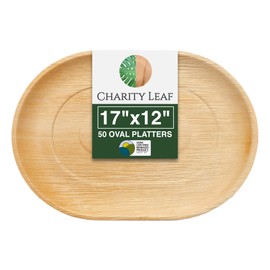 Charity Leaf Disposable Palm Leaf 17" x 12" Trays (50 pieces) Bamboo Like Serving Platters, Disposable Boards, Eco-Friendly Dinnerware For Weddings, Catering, Events