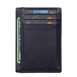 ALLEN & MATE Leather Card Holder Slim Wallet, RFID Blocking Minimalist Wallet Credit Card Holder, Holds Cards and Bank Notes (Navy Blue Edition)