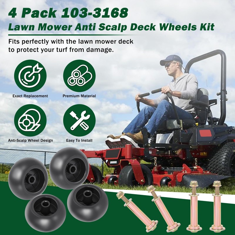 CheeMuii 4 Pack Lawn Mower Deck Wheel Kit Heavy-duty Mower