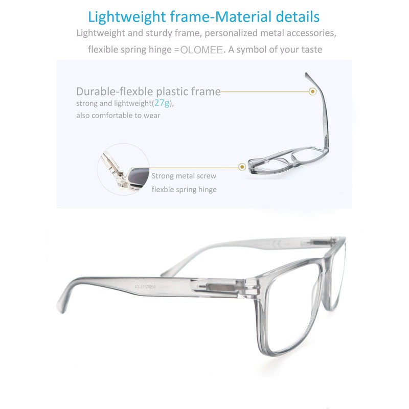OLOMEE Large Reading Glasses Mens Oversized Wide Readers +2.50 Lightweight