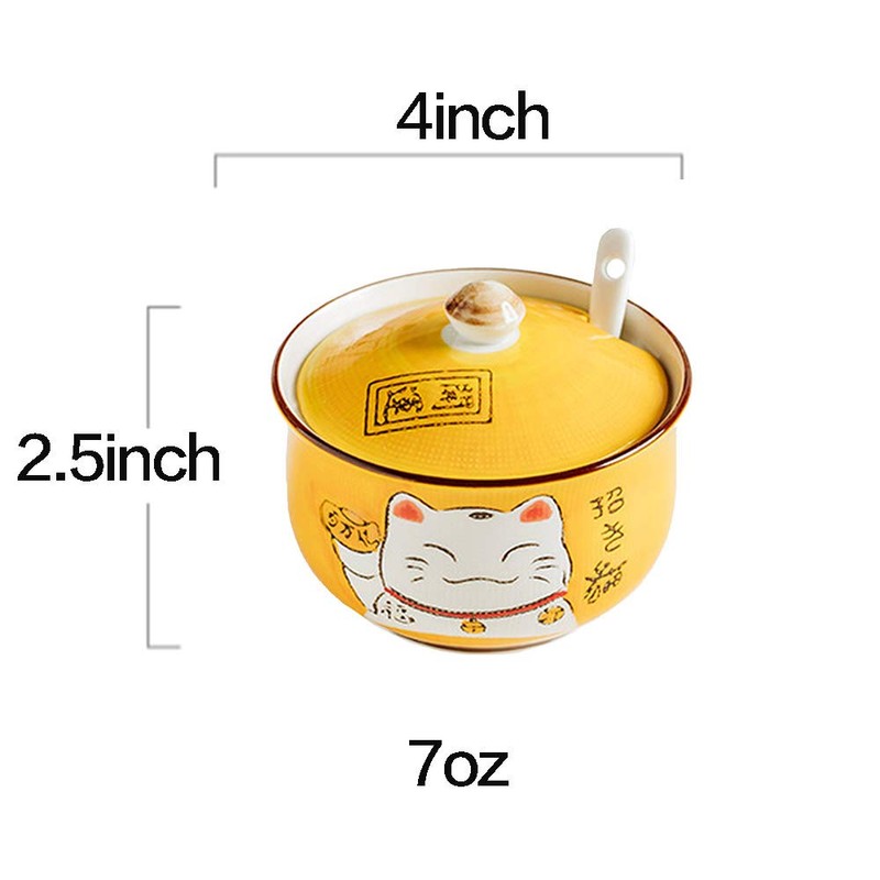 Ceramic Japanese Lucky Cat Sugar Bowl Salt Storage Jar with
