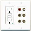 RiteAV 4 Banana (2 Speaker) Binding Post Wall Plate with 2 RCA Jacks (Red+White) - GFCI Outlet [White]