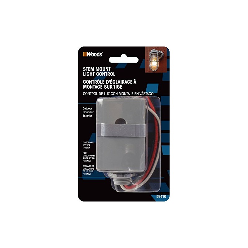 Woods 59410WD Outdoor Hardwired Stem Mount Light Control Sensor with