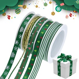 Christmas Gift Ribbon Wide, Green Ribbon Satin Ribbon Decorative Ribbon Christmas Ribbons for Crafts, Grosgrain Ribbon Christmas Ribbon with Wire 10 mm Fabric Ribbon for Gifts Wreath Christmas Tree