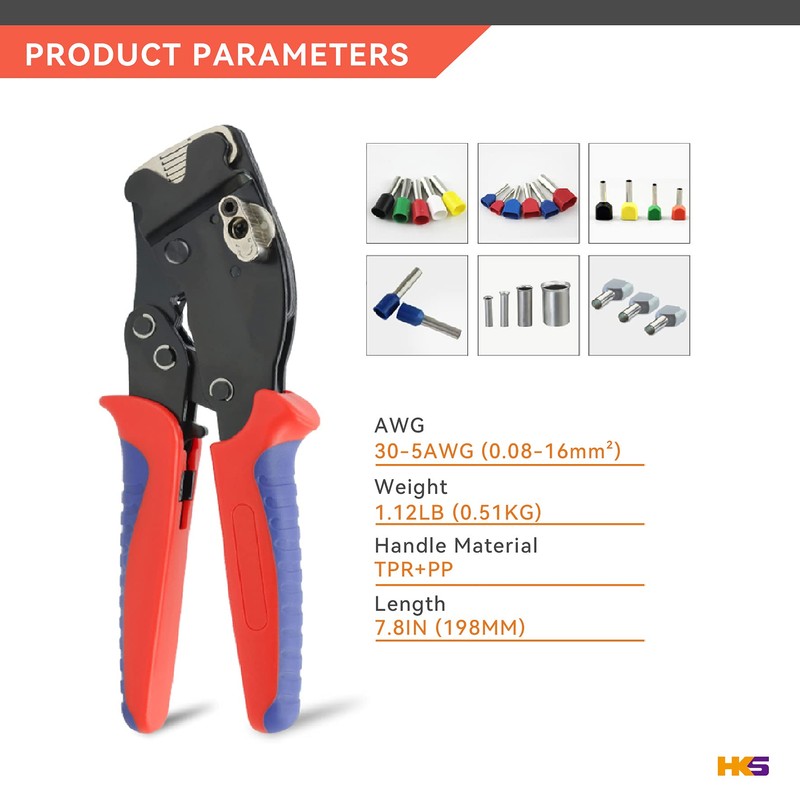 HKS Ferrule Crimping Tool AWG 30-5 - Fixable Range, Square