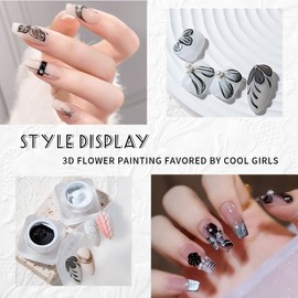 U-Shinein Mirco Sculpture Painting Nail Gel with Chrome Nail Powder, 3D Black Painting Carved Nail Gel, Metallic Mirror Effect, Creative Molding Gel for DIY Nail Home Salon Manicure Soak Off UV LED