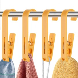 WEKIWGOT Pack of 4 Laundry Hooks with Clips, Hanger Clips for Socks, Boots, Bras, Towels, Strong Plastic Clothes Pins for Bathroom, Wardrobe, Kitchen, Office (Yellow)