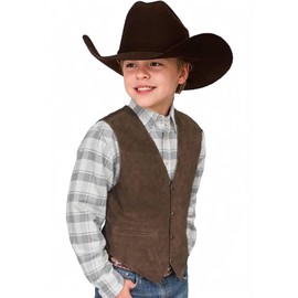 Kids Cowboy Vest for Boys Suede Leather Western Style Brown Waistcoat Vest Size 16
