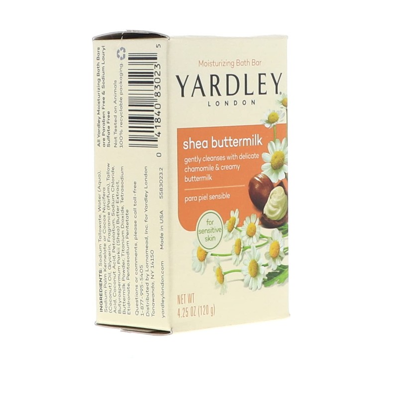 Yardley London Sensitive Skin Shea Buttermilk Bar Soap, 4.0 oz