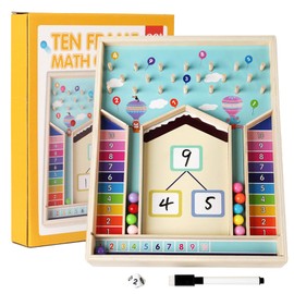 Fullware Mathematics Learning Toy - Learning Board for Addition and Disassembly within 10, Wooden Montessori 3 4 5 6 Years - Calculation Learning 1st 2nd Grade - School Gifts for Boys & Girls