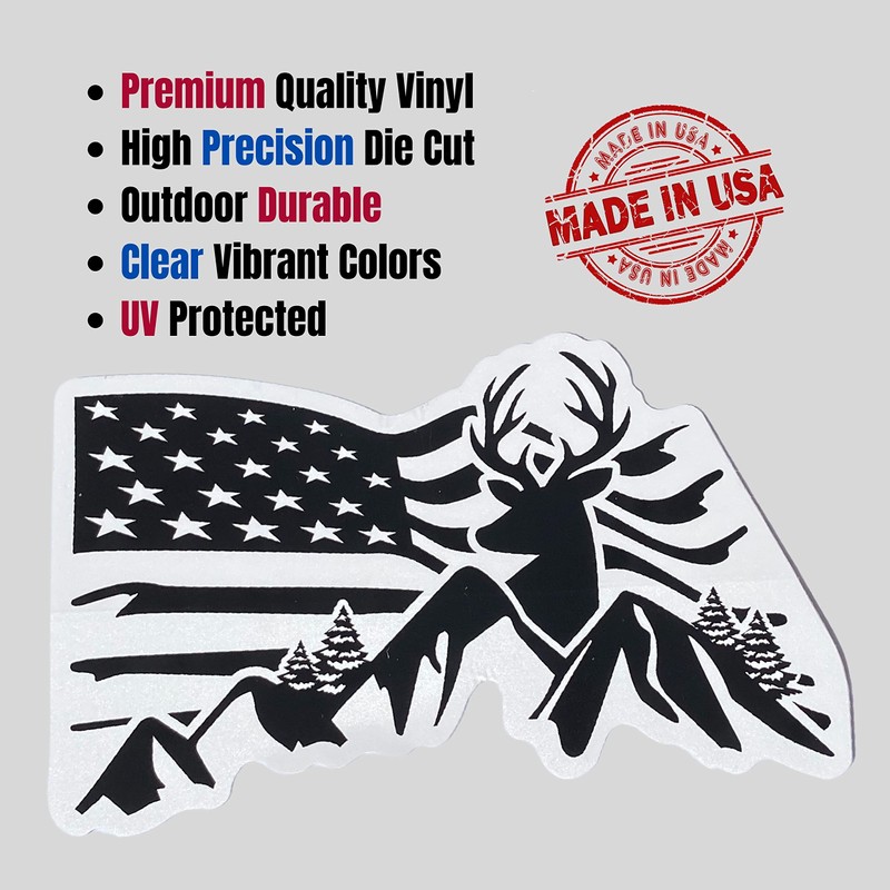 US Patriotic American Flag Sticker Mountain Deer Hunting Buck Antler