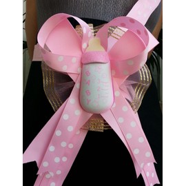 Handmade Baby Shower Mom To Be It's a Girl Sash Pink Polkadots Bottle Ribbon and Corsage