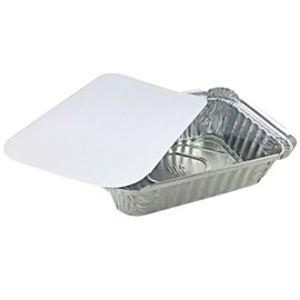 Pactogo 1 1/2 lb. Disposable Oblong Aluminum Foil Take-Out Pan with Board Lid Containers 7.07" x 5.13" x 1.69" (Pack of 12 Sets)