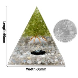 mookaitedecor Peridot Tree of Life Orgone Pyramid with Labradorite Tumbled Stones and Glass Crystal Ball, Reiki Healing Meditation Energy Generator for Protection Home Decor