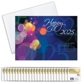 New Years Cards for Business & Family (Bubbly 2025) Greeting Card Set Pack of 25 Happy New Year Cards with Envelopes for 2025 (5x7 inch - A7) Great for Office, Work, Employees & Clients N7015
