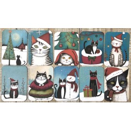 Whimsical Christmas cats junk journal card toppers set of 10 junk journal cards