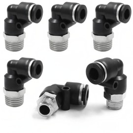 HARSKIYER 6 Pcs Push to Connect Fittings 1/4 Inch Tube OD x 1/4 Inch NPT Thread, Male Elbow Pneumatic Air Hose Quick Connect Fittings