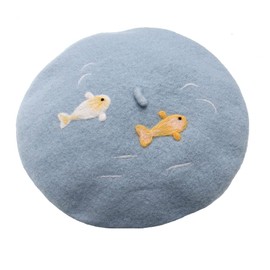 Zasy Boina de lana para mujer, estilo casual, francés, gorro hecho a mano de fieltro de dibujos animados gorros, Peces de madera, 7-7 1/8