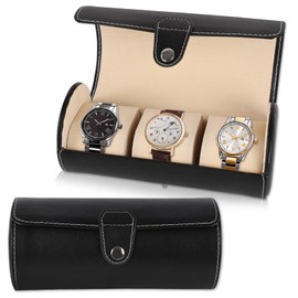 GDTLTP Leather Watch Roll Travel Case for 3 Watches, Watch Travel Storage Organizer, Black Watch Box with 3 Removal Pillows for Men Women Accessories