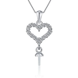 LGSY Sterling Silver Cubic Zircon Heart Bail Pin Pendant Fitting for Pearl Jewelry, Design Pendant Mount for Women DIY Jewelry Making