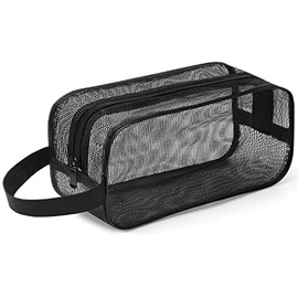 Bolsa de malla portátil para artículos de aseo personal, para regadera, gimnasio, recámara, dormitorio universitario (color negro)