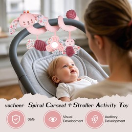 vocheer Hanging Toys for Car Seat Crib Mobile, Infant Baby Spiral Plush Toys for Crib Bed Stroller Car Seat Bar (Pink Rabbit)