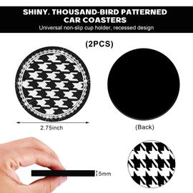 Yourkar 2 PCS Cow Print Car Cup Coaster, 2.75 Inch Anti-Slip Auto Cup Holder Insert Coaster, Anti Slip Bling Cup Mats with Flower Pattern, Universal Interior Car Accessories (Houndstooth)
