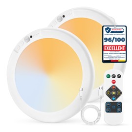 Combuh 2Pack Rechargeable Closet Lights Motion Sensored, Battery Powered Shower Lamp with Remote, Dimming Timing Cordless Ceiling Light Fixture for Pantry Laundry Bathroom Hallway, 7.48Inch, Round