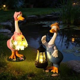 WATSAVPUP Goose Garden Statue Solar Light, Waterproof LED Decorative Lamp, Outdoor Solar-Powered Yard Art for Garden Patio Pathway Decoration & Housewarming Gift(A Pair)