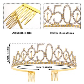Abeillo 50th Birthday Crown and Sash, 50th Birthday Tiara Birthday Queen Sash, 50th Birthday Decoration for 50th Birthday Women Gift