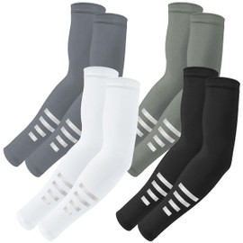 Heveer Cooling UV Protection Sleeve Warmers UPF 50+ Arm Sleeves Tattoo Cover for Women Men Cycling Golf Cycling 4 Pairs, Black, white, light grey, dark grey
