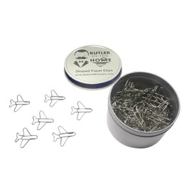 Butler in the Home 100 Count Airplane Shaped Paper Clips Great for Paper Clip Collectors or Office Gift - Comes in Round Tin with Lid and Gift Box - (Silver)