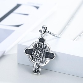 Cuoka Saint Raphael Necklace 925 Sterling Silver Archangel St Raphael Cross Pendant,Patron Saint Raphael Amulet Jewelry for Men
