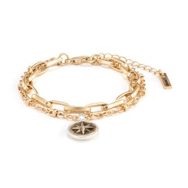 DEMDACO Protect Us Guide Us Compass, Gold Tone 7 Inch Plus Extension Metal Everyday Fashion Layered Bracelet