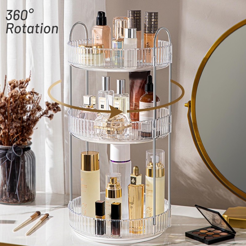 Aveniee Rotating Makeup Organizer for Vanity, 3 Tier Perfume Skincare