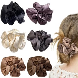 6 PCS Oversized Scrunchies for Women Thick Hair Large Cute Satin Hair Scrunchies Retro Soft Hair Ties Extra Large Scrunchy Elastic Hair Bands Jumbo Ponytail Holders Hair Accessories for Women Girls