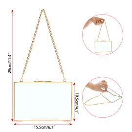 JUXYES Set of 2 Brass Wall Hanging Photo Frame, Glass Hanging Picture Artwork Display Frame, Double Glass Floating Frame Style Gallery Wall Frame for Photo Picture Poster etc