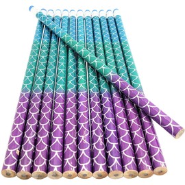 Fun Mermaid Scale Print Colorful Pencils with Eraser Top (7.5") Sea Creature Oceanic Ocean Animal Design. Standard size #2 Lead. Unsharpened. Made of Wood. (48 Pack)