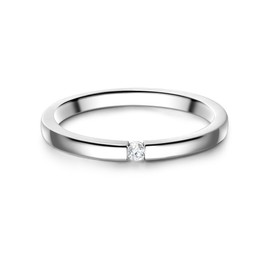 Glanzstücke München Women's Solitaire Ring 925 Sterling Silver with White Zirconia Silver Ring Women's Ring, Silver