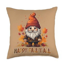 Happy Fall Yall Cute Gnome & Things Designs Happy Fall Yall Cute Gnome Plaid Wearing Beanie Autumn Her Throw Pillow, 18x18, Multicolor