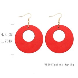 Ethnic Occident Fashion Women's Wood Geometric Earrings Ear Studs Hook Wooden Drop Dangle Gift (Red)