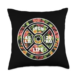Tropical Hawaiian 45 LBS. Pound Weightlifting Plate Gym Throw Pillow