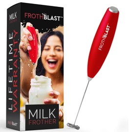 FrothBlast Milk Frother Handheld for Coffee (Foam Maker) Electric Whisk Drink Mixer for Lattes, Cappuccino, Frappe, Matcha, Hot Chocolate (RED)