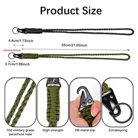 Landrain Pack of 2 Lanyard Lanyard, Paracord Key Ring with Carabiner (Green Black), Green / Black