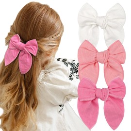 JOYOYO Fable Girls Hair Bows Cotton Linen Alligator Hair Clips for Little Girls Toddlers Kids Neutral Handmade Hair Accessories（Pink）