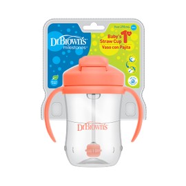 Dr. Brown’s Milestones Baby’s First Straw Cup, Training Cup with Weighted Straw, Coral, 6m+